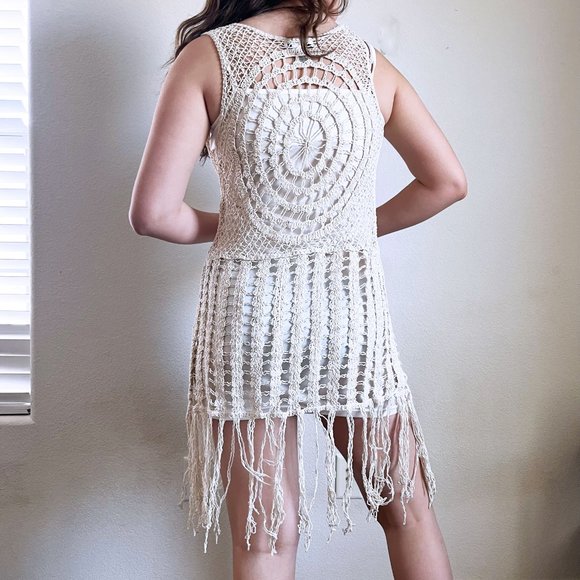 Boho Ivory Crochet Hippy Vest - Picture 3 of 8